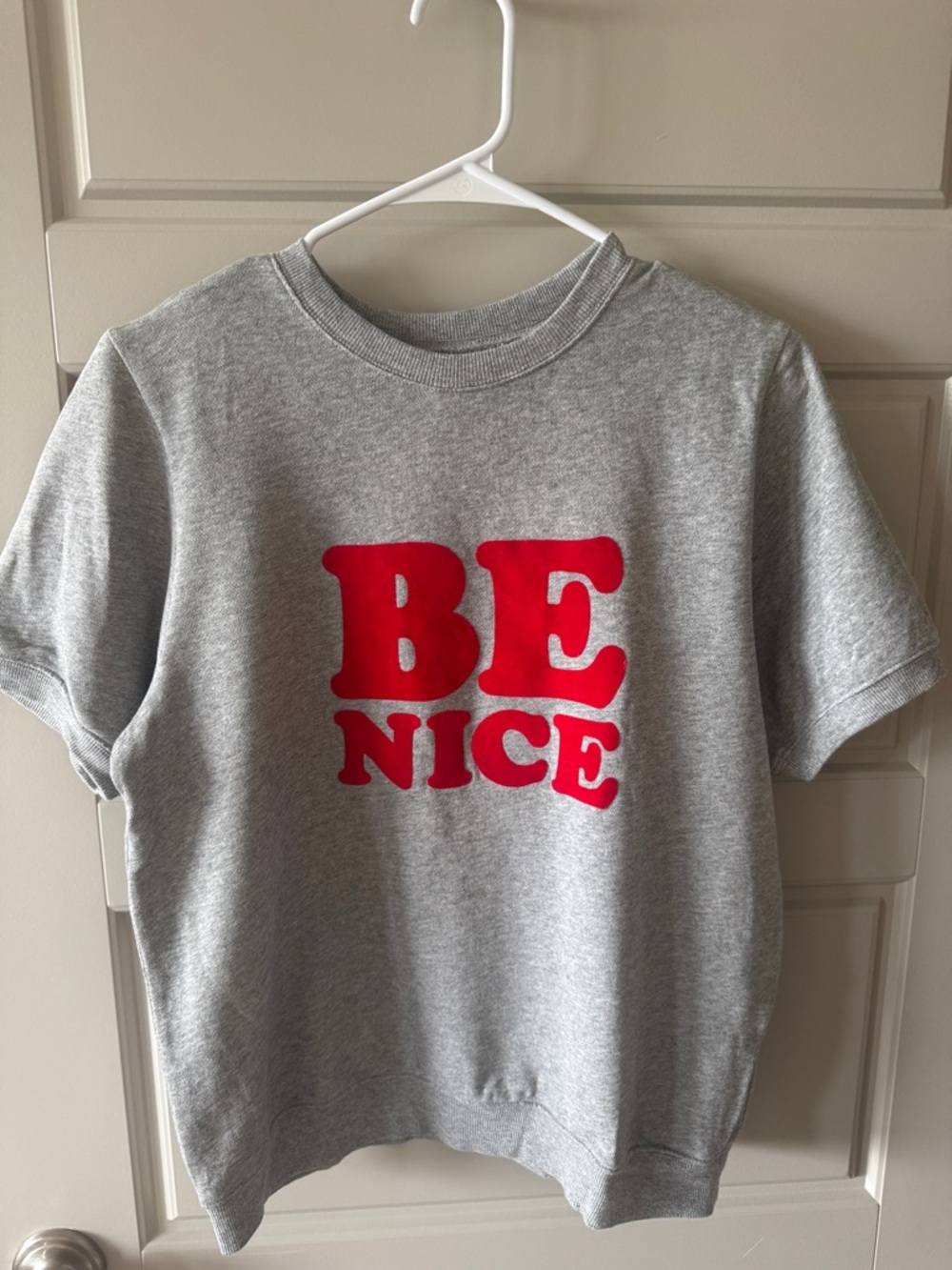ban.do Gray Sweatshirt with Red "BE NICE" Graphic